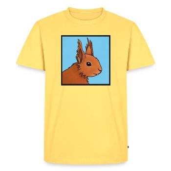 Portrait d’écureuil sur Sky Blue - T-shirt Premium bio Homme - jaune pastel - Devant - AI Model Male 185 dark (185cm)