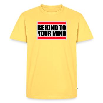 Soyez gentil avec votre esprit Logo drôle de santé mentale - T-shirt Premium bio Homme - jaune pastel - Devant - AI Model Male 185 dark (185cm)