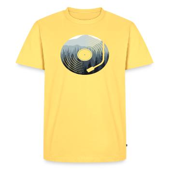 Disque vinyle Nature Forest - T-shirt Premium bio Homme - jaune pastel - Devant - AI Model Male 185 dark (185cm)