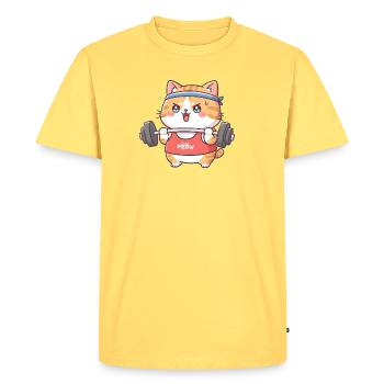 Le chat fait de la musculation - T-shirt Premium bio Homme - jaune pastel - Devant - AI Model Male 185 dark (185cm)