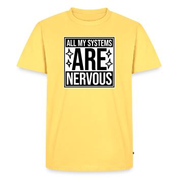 Tous mes systèmes sont nerveux, peur drôle, logo de nerd - T-shirt Premium bio Homme - jaune pastel - Devant - AI Model Male 185 dark (185cm)