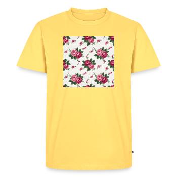 Pink roses on white background - Men's Premium Organic T-Shirt - sky yellow - Front - AI Model Male 185 dark (185cm)
