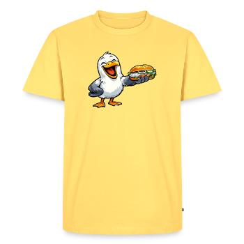 Seagull with fish - Men's Premium Organic T-Shirt - sky yellow - Front - AI Model Male 185 dark (185cm)