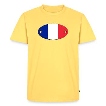 Drapeau ovale : emblème français.  France - T-shirt Premium bio Homme - jaune pastel - Devant - AI Model Male 185 dark (185cm)