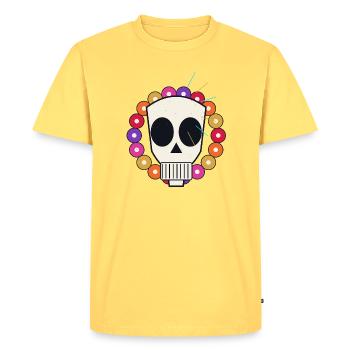 Crâne coloré collier boules - T-shirt Premium bio Homme - jaune pastel - Devant - AI Model Male 185 dark (185cm)