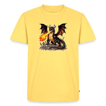 Dragon noir debout sur les squelettes de casse-cou - T-shirt Premium bio Homme - jaune pastel - Devant - AI Model Male 185 dark (185cm)