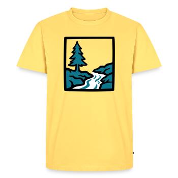 Logo de la nature de la forêt de la rivière - T-shirt Premium bio Homme - jaune pastel - Devant - AI Model Male 185 dark (185cm)
