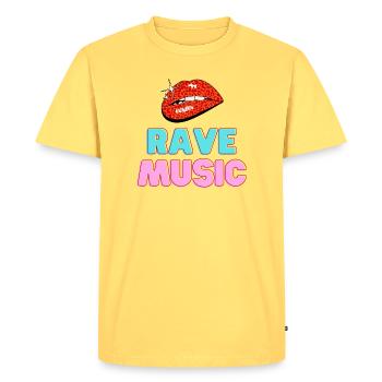 Rave Music Leopard Lips Neon Text - Men's Premium Organic T-Shirt - sky yellow - Front - AI Model Male 185 dark (185cm)