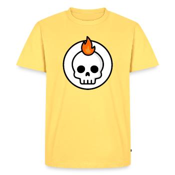 Cute Doom Skull Fire Graphic - Men's Premium Organic T-Shirt - sky yellow - Front - AI Model Male 185 dark (185cm)