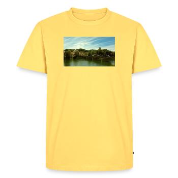 Panorama of the city by the river and bridge - Men's Premium Organic T-Shirt - sky yellow - Front - AI Model Male 185 dark (185cm)