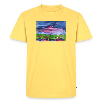 Colour magic in the evening sky - Men's Premium Organic T-Shirt - sky yellow - Front - AI Model Male 185 dark (185cm)