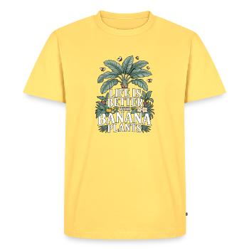 La vie est meilleure avec les bananiers - T-shirt Premium bio Homme - jaune pastel - Devant - AI Model Male 185 dark (185cm)