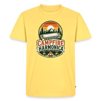 Instrument : Harmonica, Musique de feu de camp, Harmonica - T-shirt Premium bio Homme - jaune pastel - Devant - AI Model Male 185 dark (185cm)