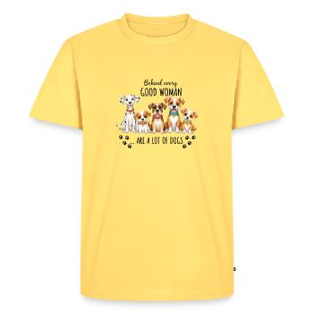 Derrière chaque bonne femme se trouvent beaucoup de chiens - T-shirt Premium bio Homme - jaune pastel - Devant - AI Model Male 185 dark (185cm)