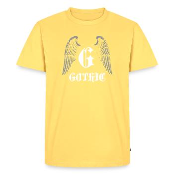 Gothic Monogram with Angel Wings - Men's Premium Organic T-Shirt - sky yellow - Front - AI Model Male 185 dark (185cm)