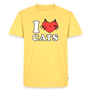 I Love Cats Heart Logo - Men's Premium Organic T-Shirt - sky yellow - Front - AI Model Male 185 dark (185cm)