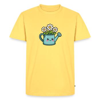 Flowery Watering Can Cartoon - Men's Premium Organic T-Shirt - sky yellow - Front - AI Model Male 185 dark (185cm)