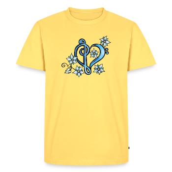 Blue Treble Heart with Floral Bloom - Men's Premium Organic T-Shirt - sky yellow - Front - AI Model Male 185 dark (185cm)