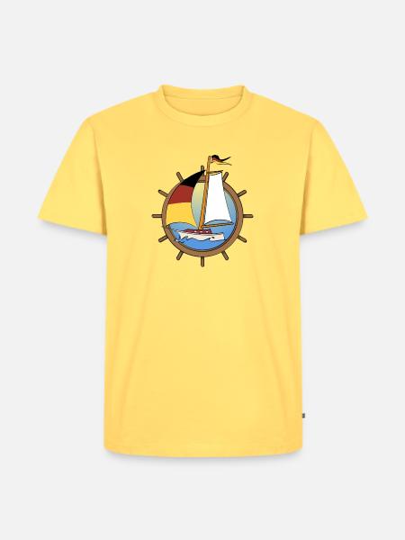 Segelboot mit deutscher Flagge am Lenkrad - Männer Premium Bio T-Shirt - Pastellgelb