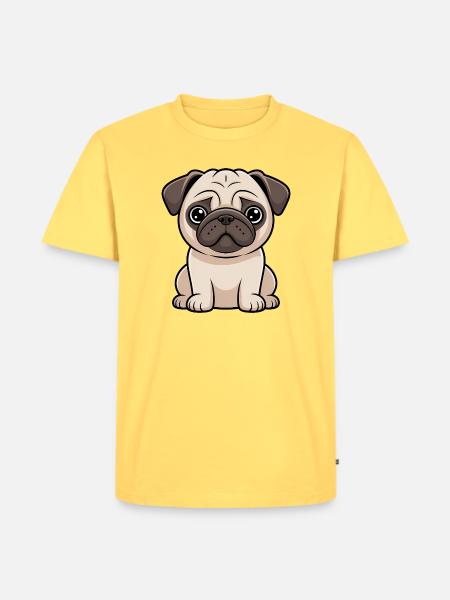 Cartoon-Mops-Illustration - Männer Premium Bio T-Shirt - Pastellgelb