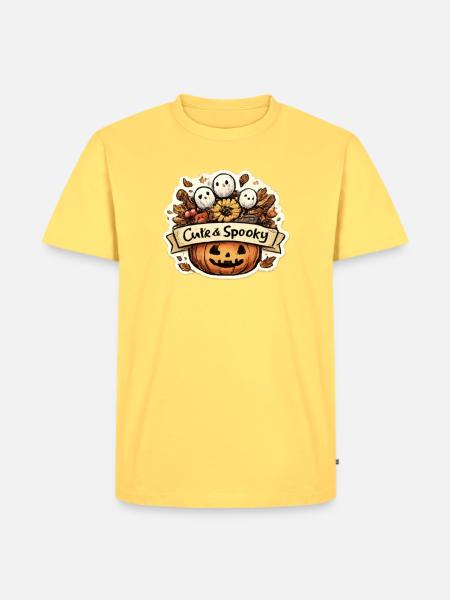 Cute & Spooky Kürbis-Design - Männer Premium Bio T-Shirt - Pastellgelb