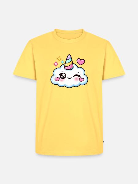 Funkelnde Pastell-Einhornwolke - Männer Premium Bio T-Shirt - Pastellgelb