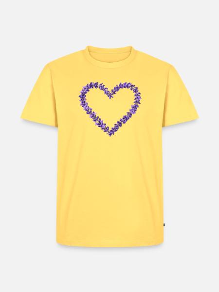 Lavendelherz aus violetten Blüten - Männer Premium Bio T-Shirt - Pastellgelb
