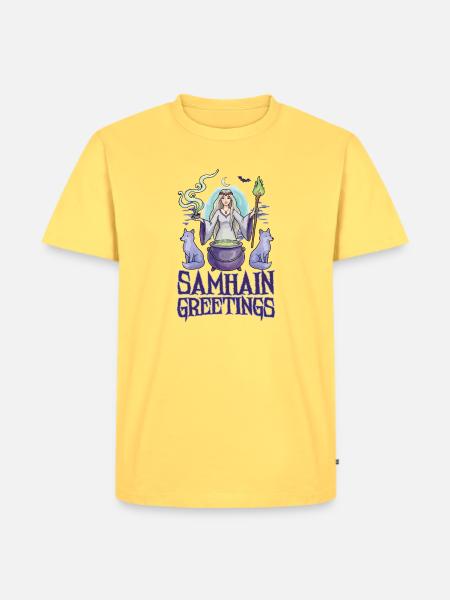 Samhain-Grüße Halloween Samhain Wicca Wiccan - Männer Premium Bio T-Shirt - Pastellgelb