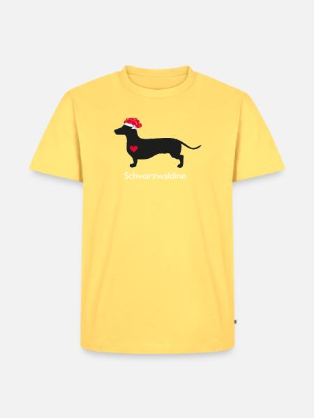 Schwarzer Dackel Herz Bollenhut - Männer Premium Bio T-Shirt - Pastellgelb