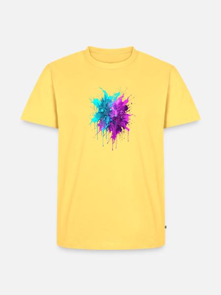 Cyber Splatter Digitale Tintenfusion - Männer Premium Bio T-Shirt - Pastellgelb