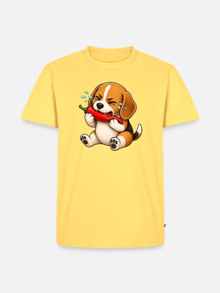 Beagle Chili Scharf Lustiger Cartoon - Männer Premium Bio T-Shirt - Pastellgelb