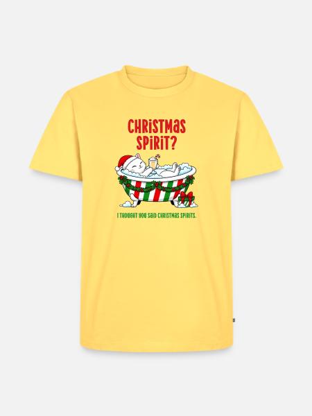 Lustige Weihnachtskatze Weihnachtsgeister Schaumbad - Männer Premium Bio T-Shirt - Pastellgelb