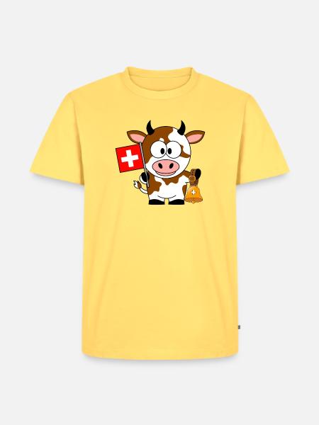Schweizer Kuh mit glocke - Männer Premium Bio T-Shirt - Pastellgelb