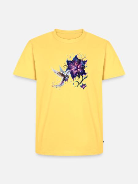 Verzauberter Steampunk-Kolibri - Männer Premium Bio T-Shirt - Pastellgelb