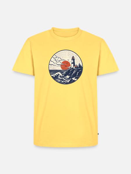 Leuchtturm Patch Abendrot - Männer Premium Bio T-Shirt - Pastellgelb