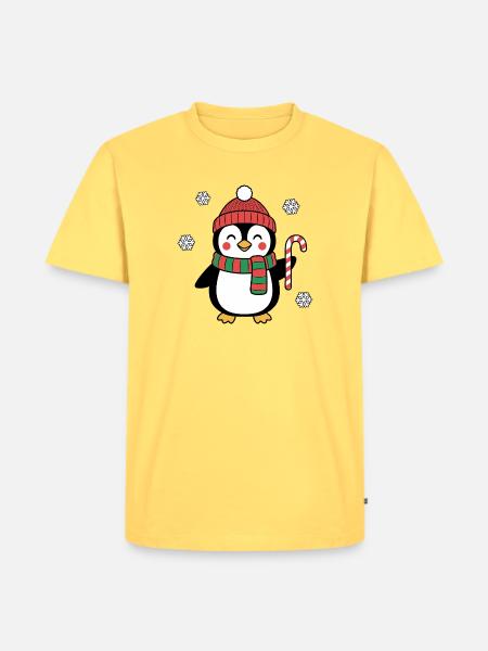 Pinguin mit Bommelmütze – Ugly Christmas - Männer Premium Bio T-Shirt - Pastellgelb