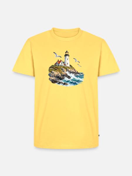 Leuchtturm an rauer Küste - Männer Premium Bio T-Shirt - Pastellgelb