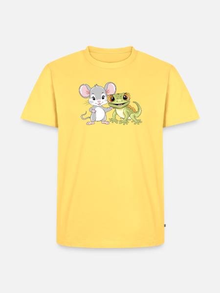 Little_mouse_and_gecko_are_best_friends - Männer Premium Bio T-Shirt - Pastellgelb