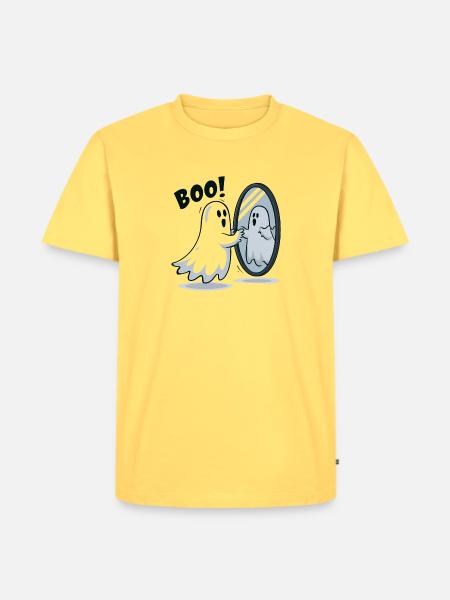 Boo Spiegelgeist im Spiegel - Männer Premium Bio T-Shirt - Pastellgelb