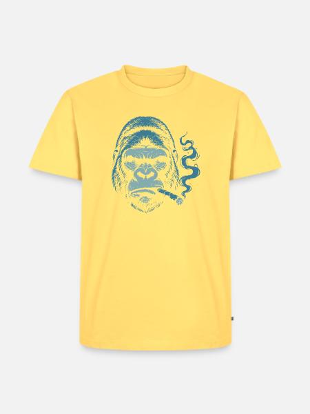 Gorilla mit Zigarrenporträt - Männer Premium Bio T-Shirt - Pastellgelb