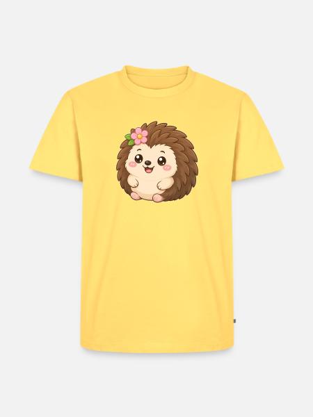 Hedgehog Flower Friend – Igel mit Blume - Männer Premium Bio T-Shirt - Pastellgelb