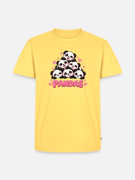 Süße Pandas Freunde Cartoon - Männer Premium Bio T-Shirt - Pastellgelb