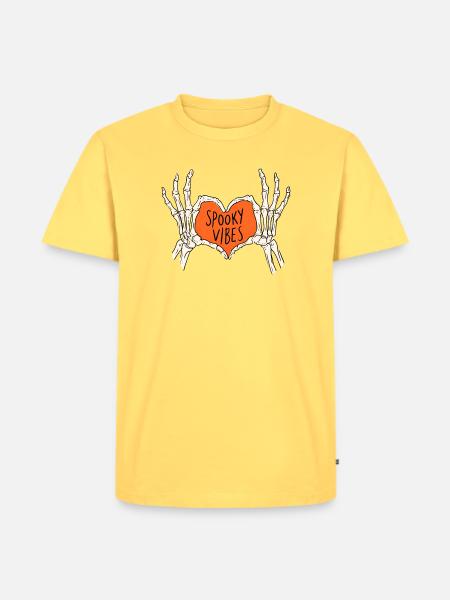Spooky Vibes Herz aus Knochen - Männer Premium Bio T-Shirt - Pastellgelb