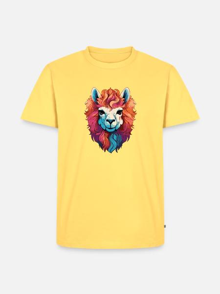 Lama Kopf Bunt Illustration - Männer Premium Bio T-Shirt - Pastellgelb