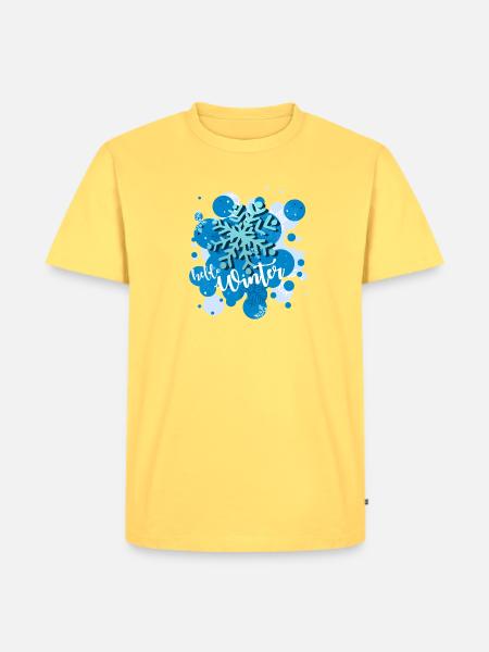 Hello Winter - Schneeflocke in Blau - Männer Premium Bio T-Shirt - Pastellgelb