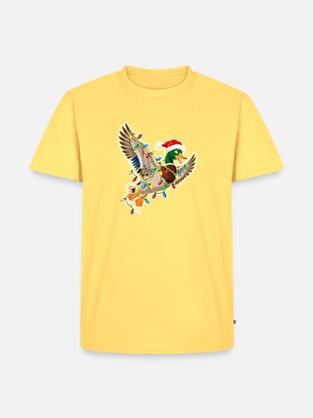 Weihnachtsente mit Lichterkette - Männer Premium Bio T-Shirt - Pastellgelb