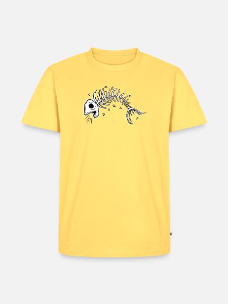 Skelettfisch-Grafikzeichnung - Männer Premium Bio T-Shirt - Pastellgelb