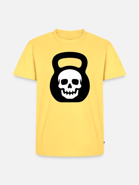Totenkopf Kettlebell Logo - Männer Premium Bio T-Shirt - Pastellgelb