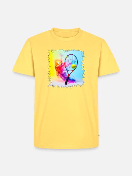 Farbenexplosion Tennisracket - Männer Premium Bio T-Shirt - Pastellgelb