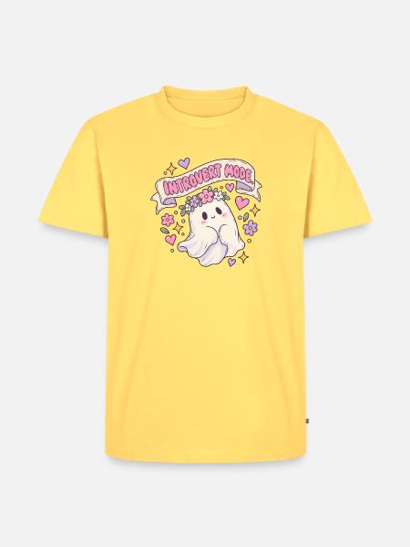 Introvert Mode Geist mit Blumenkranz - Männer Premium Bio T-Shirt - Pastellgelb